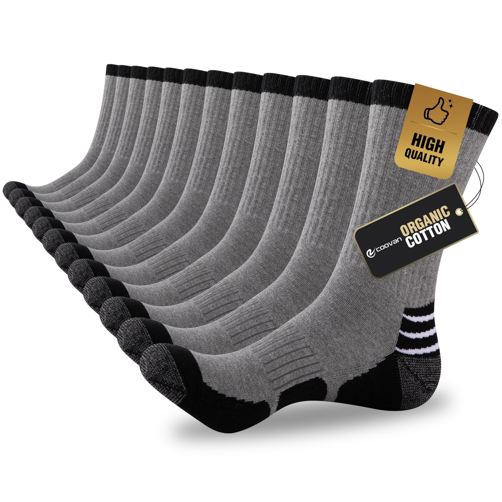 COOVAN Calcetines de algodón para hombre, absorben la humedad, acolchados, atléticos, resistentes, para botas de trabajo, 6 pares