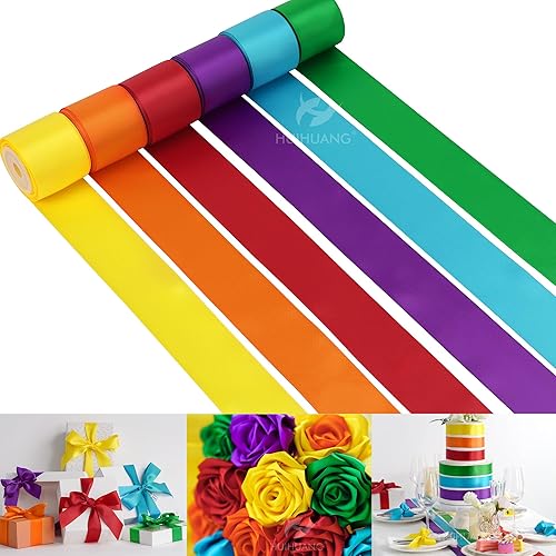 Miniatura 14 de HUIHUANG Cinta fina de satén de 3/8 de pulgada, 5 rollos en total de 50 yardas surtidas champán, amarillo dorado, oro Vegas y oro pálido