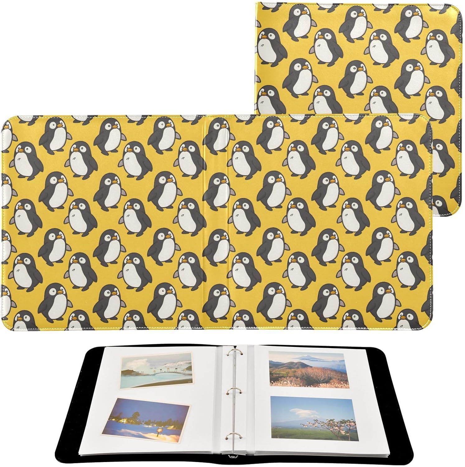 JIPONI Cute Chubby Fat Penguin Large Photo Album, DIY Leather Cover Scrapbook Albums for 4x6 5x7 6x8 Pictures, Self Adhesive Memory Book for Wedding, Baby, Family