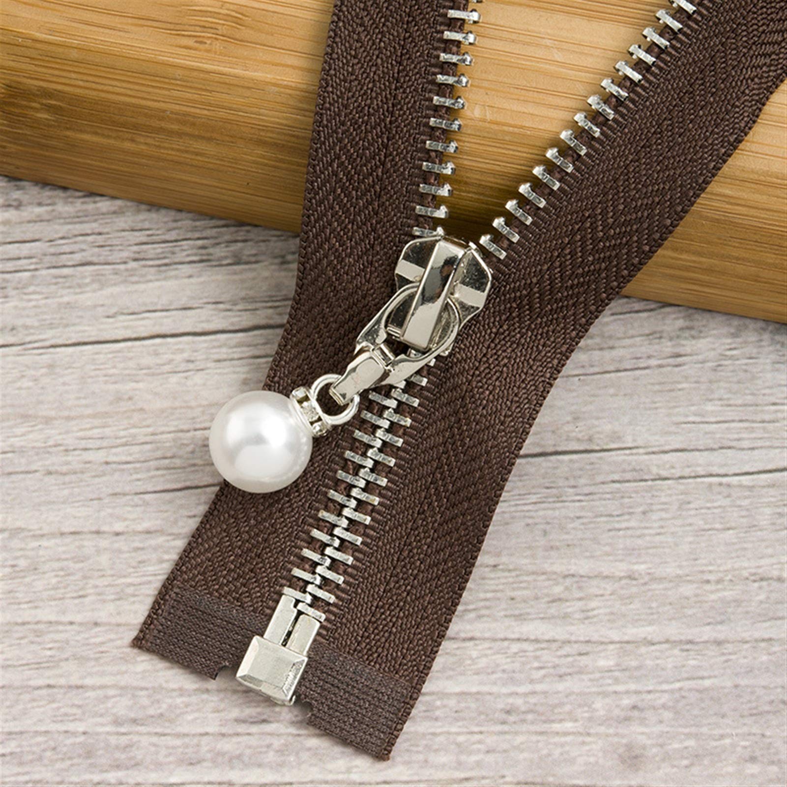 CFFQDQUANB Zipper for Bags, Zippers 1Pc 85cm 120cm 5# Pearl Metal Zipper,for Sewing Clothes Zips,(Coffeesilver85cm)