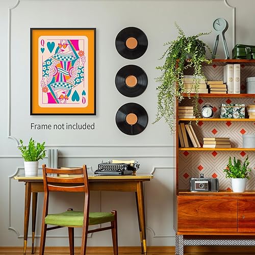 Miniatura 3 de XMOPNITIN Póster de póquer rosa y naranja con diseño de reina de corazones, arte de pared de dopamina, lienzo estético de dopamina para decoración