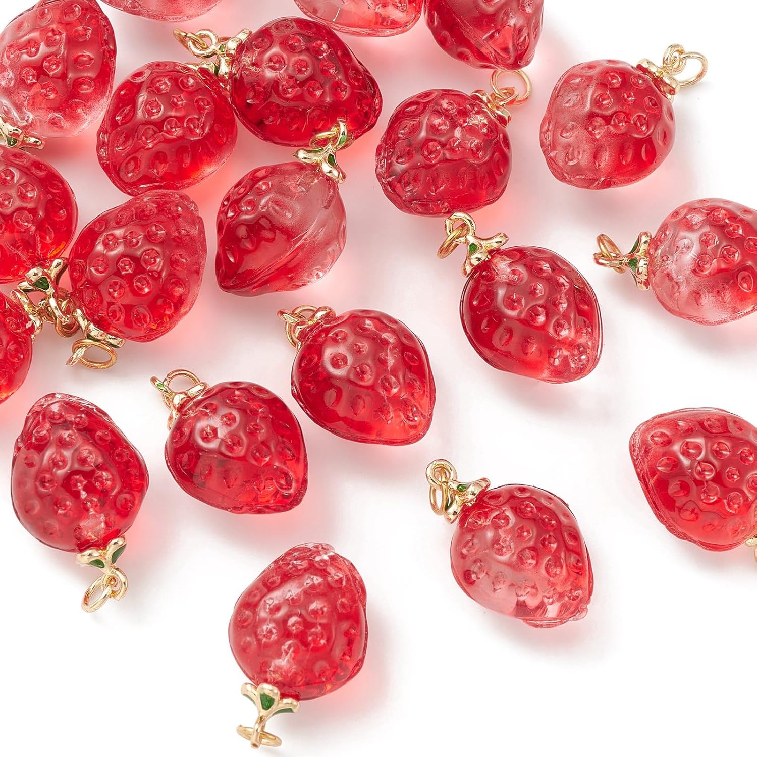 Ipotkitt 20 Pcs Red Handmade Lampwork Glass Strawberry Charms Crystal Fruit Charms Cute Strawberry Bead Dangle Charms for DIY Jewelry Making Crafts