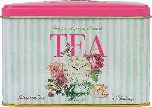 New English Teas Time for Tea Vintage Tin with 40 Black Tea Bags | Afternoon Tea Blend, Retro Tin