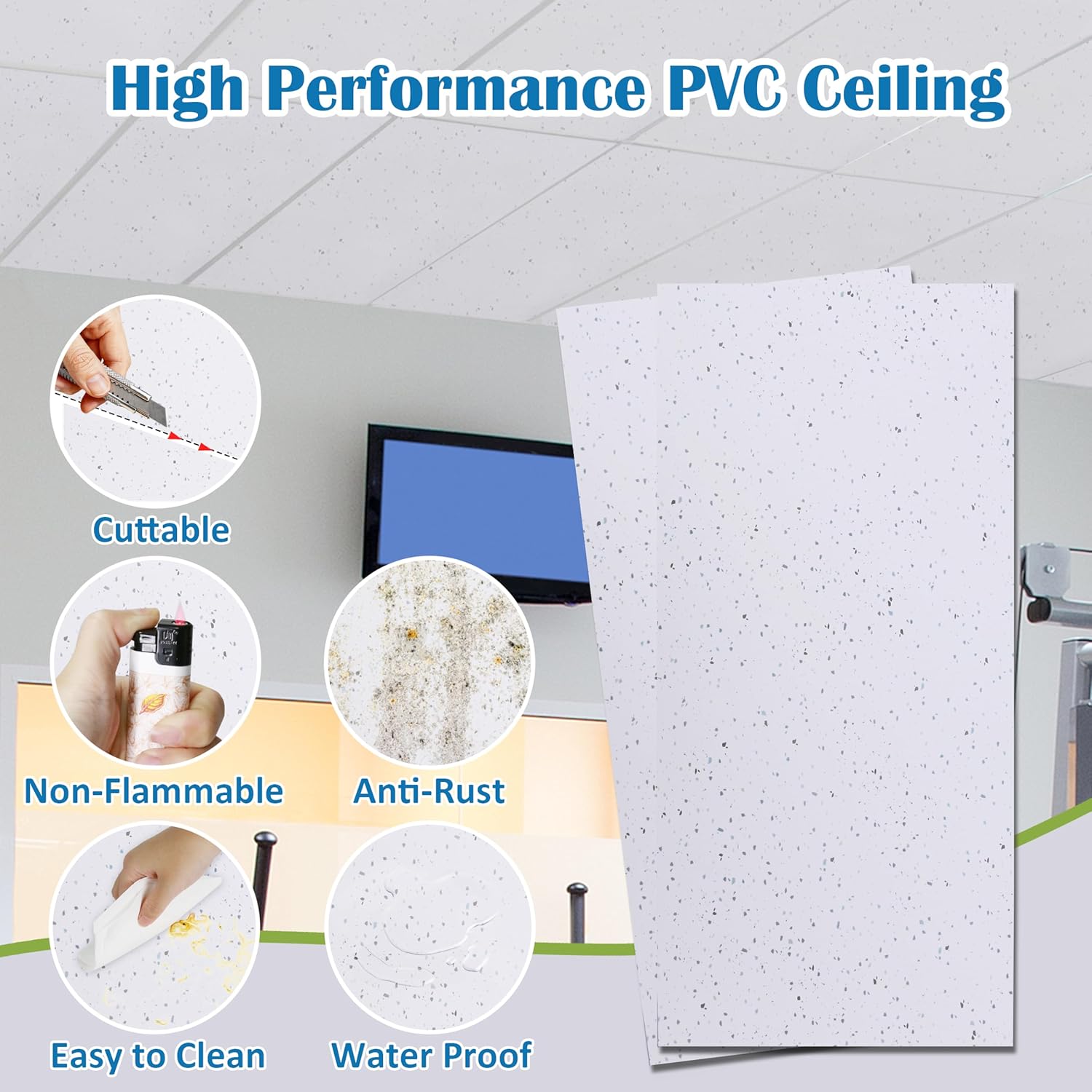 Sunnyglade 10 Packs 2ft x 4ft Drop Ceiling Tiles, 24 x 48in Printed Ceiling Tiles, 4mm thicknesses Printed PVC Ceiling Panel, Waterproof Reusable and Fire-Rated, 80 Sq. Ft