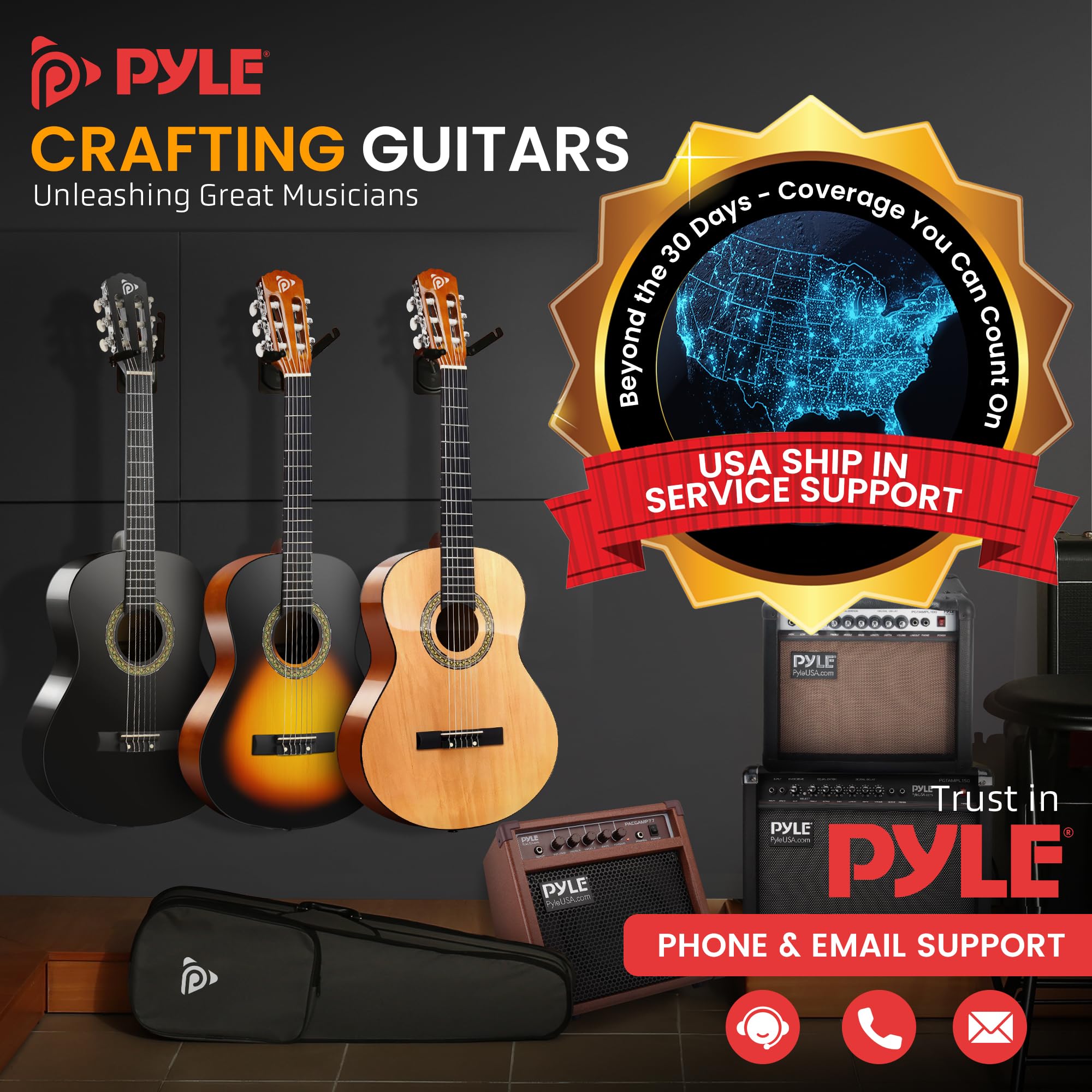 Pyle Akustikgitarre ½ Junior Größe – Konzertgitarre Set für Anfänger Kinder ab 6 Jahren, Sunburst Tropfenform, Matt, inkl. Gigbag Gurt Plektren Saiten Reinigungstuch