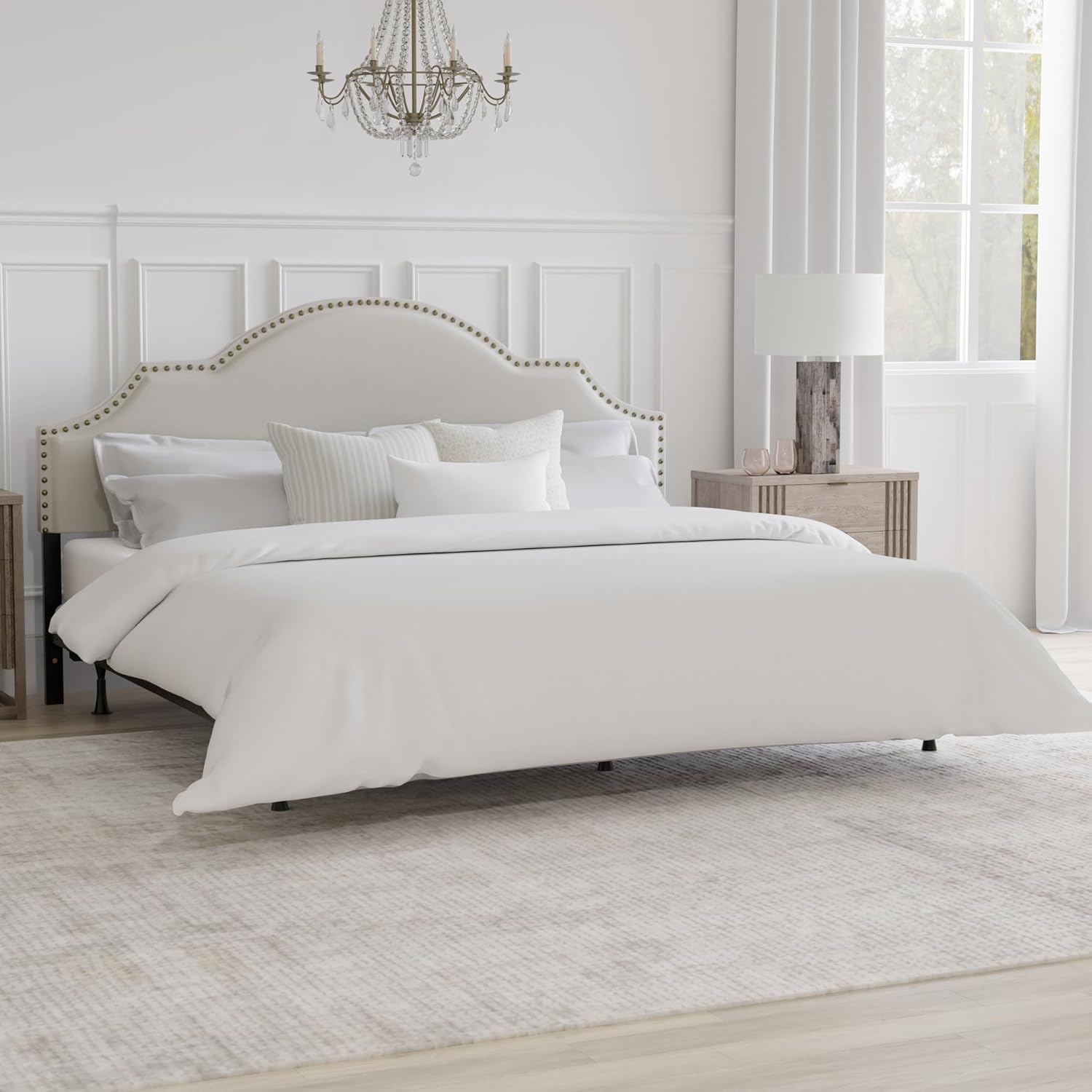 Hillsdale, Cynthia Upholstered King Adjustable Headboard with Frame, Cream