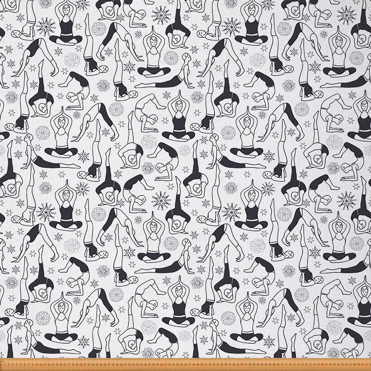 Tkanina sportowa The Yard, czakra boho, kwiatowy kwiat, tkanina tapicerska na krzesła, sofę, duchowa tkanina Zen, wodoodporna, tkanina 3 metry, dł. 276 x szer. 150 cm, czarno-biała