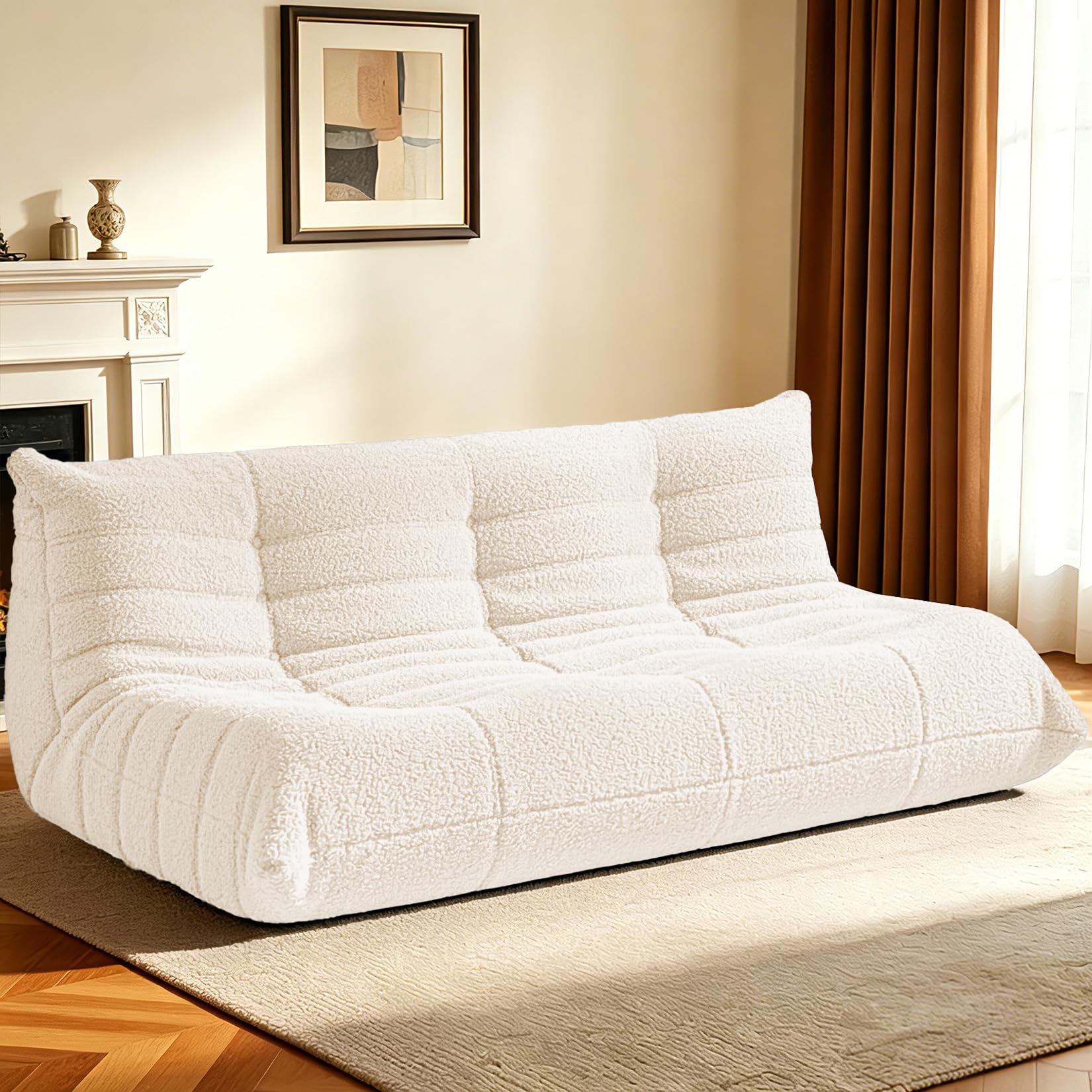 HABUTWAY Bean Bag Chairs Fireside Lazy Floor Sofa,3 Seater,Beige