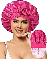 Vista 1 de Gorro de satén para mujer, gorro de seda para dormir, gorro de pelo rizado con banda de corbata, doble capa para dormir, envoltura para el cabello