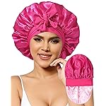 Satin Bonnet for Women Silk Bonnets for Sleeping Curly Hair Bonnet with Elastic Tie Band Reversible Double Layer Sleep Cap Hair Wrap (Rose Red + Pink)