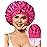 Satin Bonnet for Women Silk Bonnets for Sleeping Curly Hair Bonnet with Elastic Tie Band Reversible Double Layer Sleep Cap Hair Wrap (Rose Red + Pink)