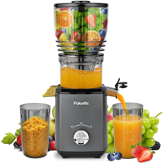 Pukomc Cold Press Juicer 5 8-inch wide feed chute for whole fruits and vegetables - 1 8L Capacity
