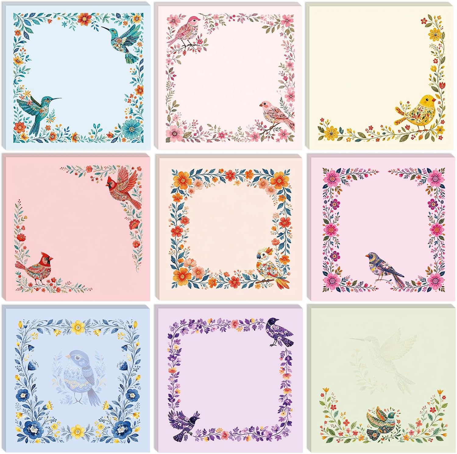 9 Pcs Bird Gifts for Women Flower Bird Sticky Notes