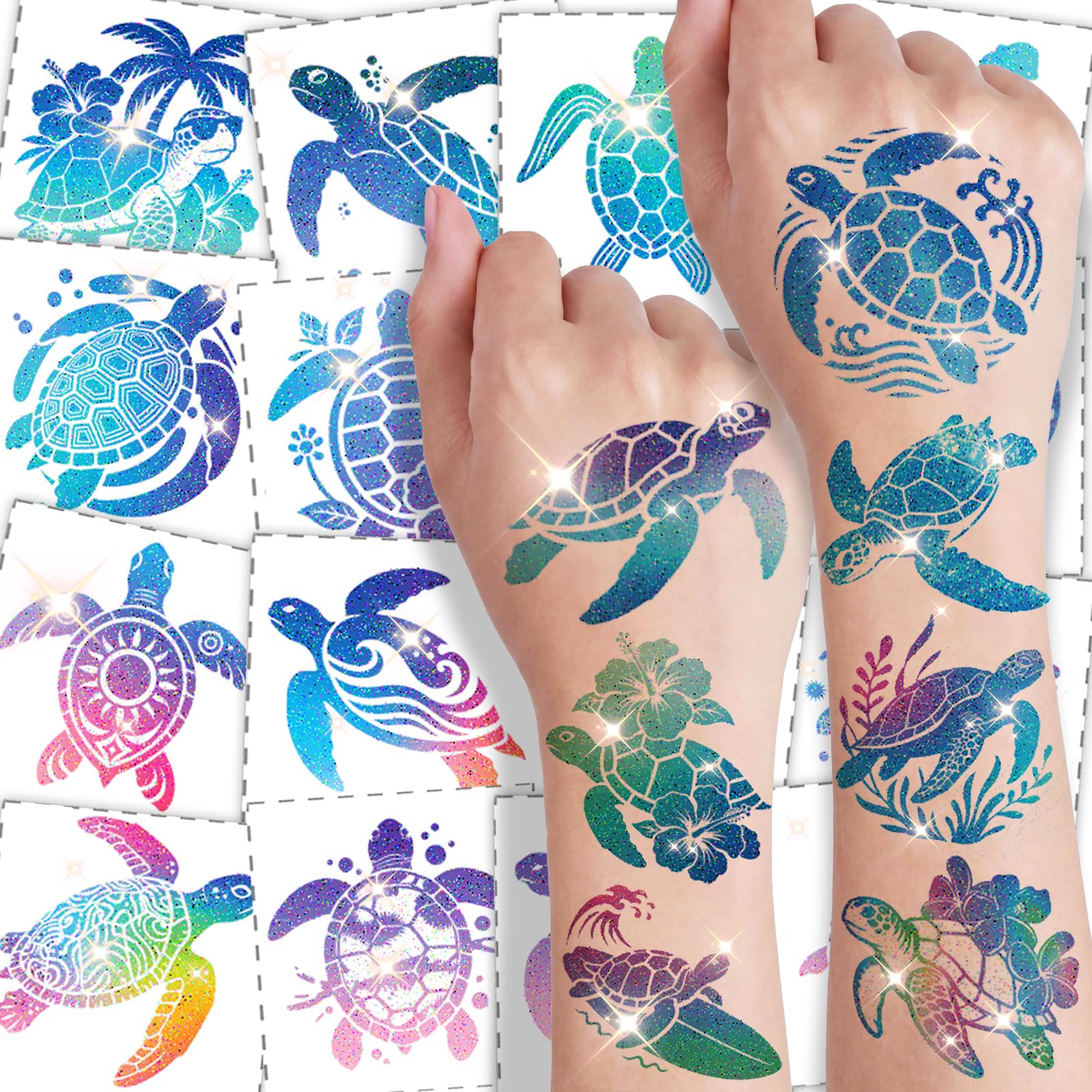 108 Pcs Glitter Turtle Temporary Tattoos for Kids & Adults