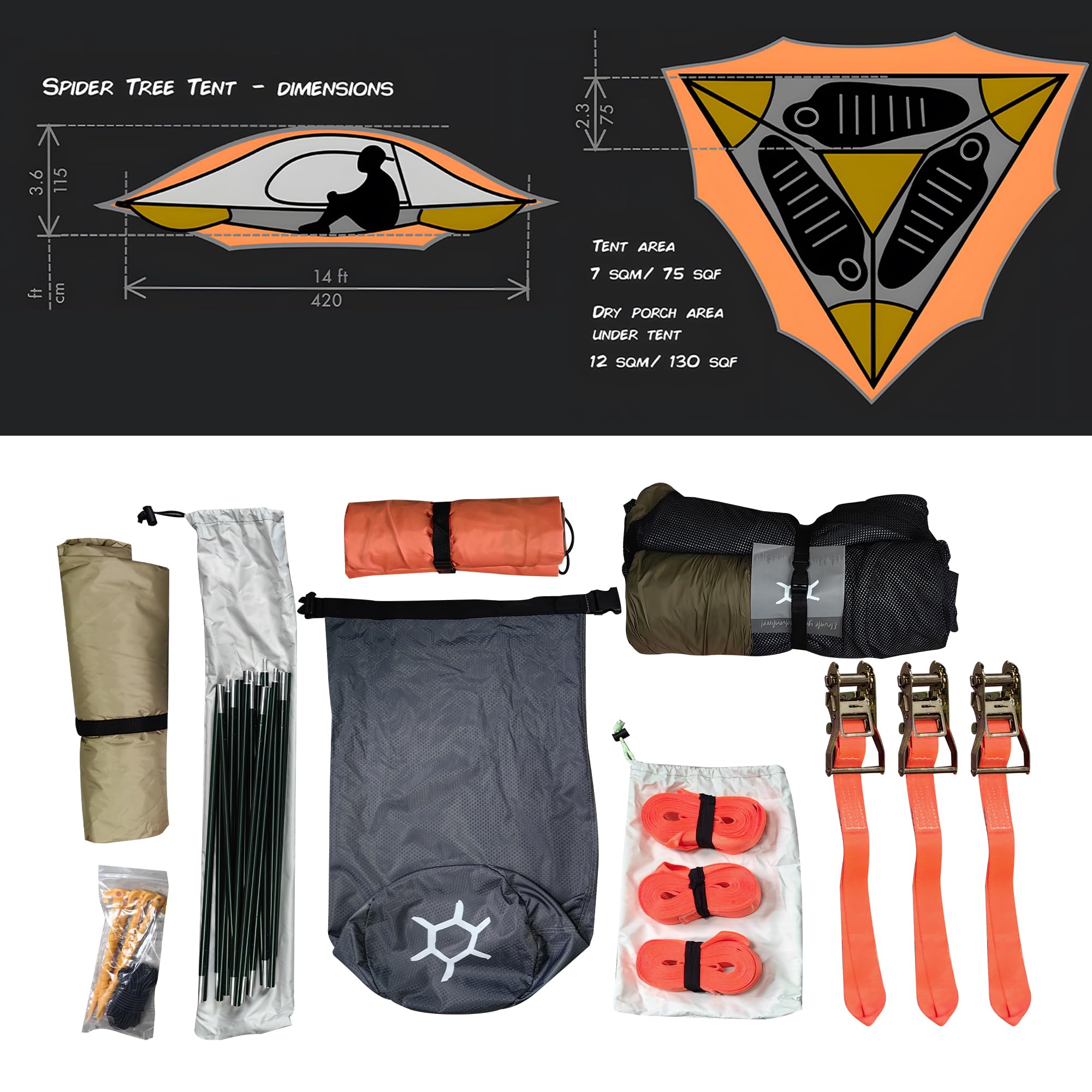 Spider Tents A Tree 3 Person Hammock Tent with Rainfly and Net,165.35×165.35×31.50inches,Waterproof 4000mm,Durable Lightweight Portable,Weather-Resistant for Outdoor Camping Park Backyard.(Grey). Sporting Goods