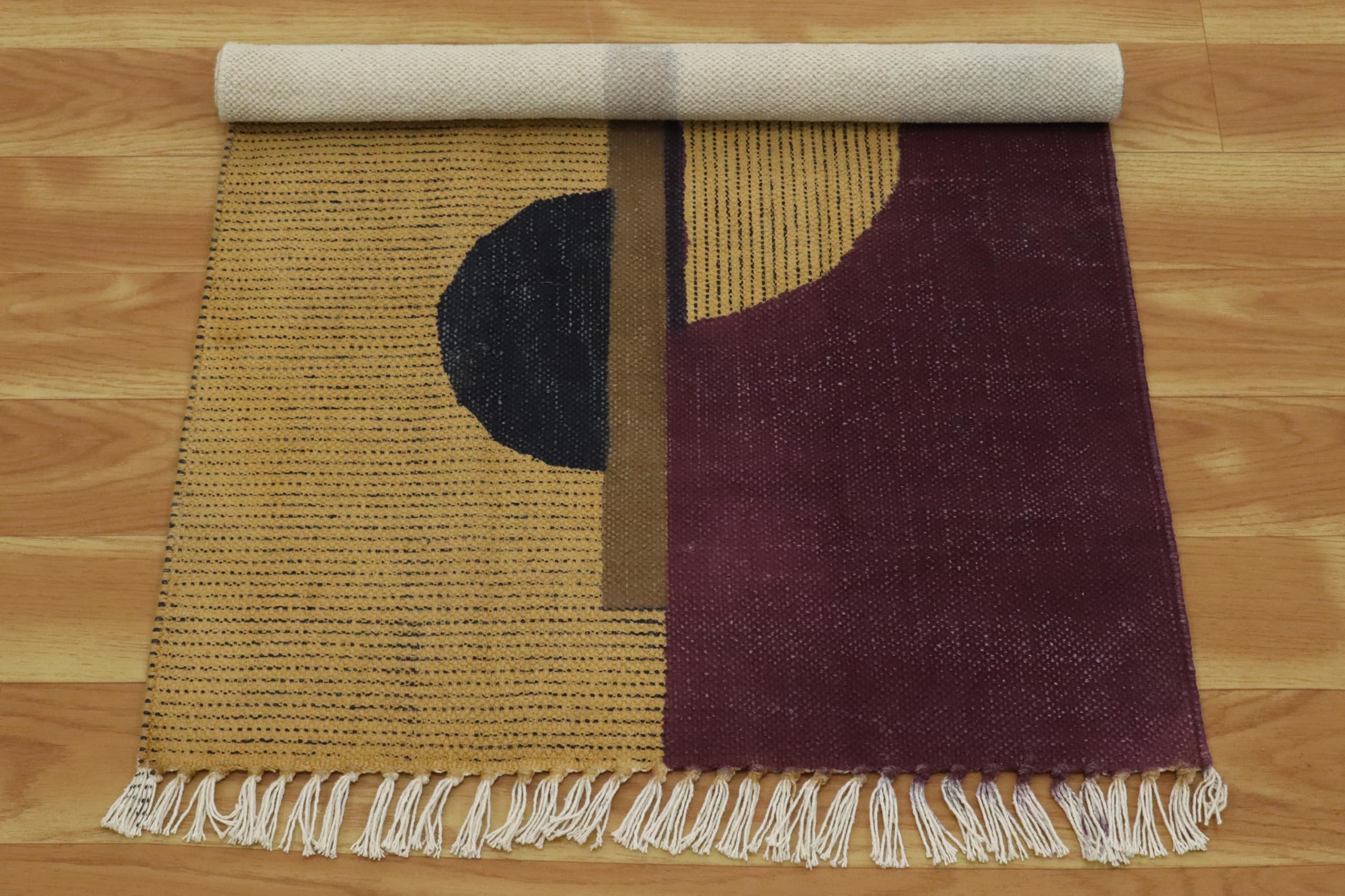 Indische Kunsthandwerker Baumwoll-Teppich, Kelim-Teppich, 25,4 x 45,7 cm, Braun Kastanienbraun, Bodenteppich für Fußmatte, Boho-Teppich, waschbarer Teppich, für Innen- und Außenbereich, Flachgewebe,