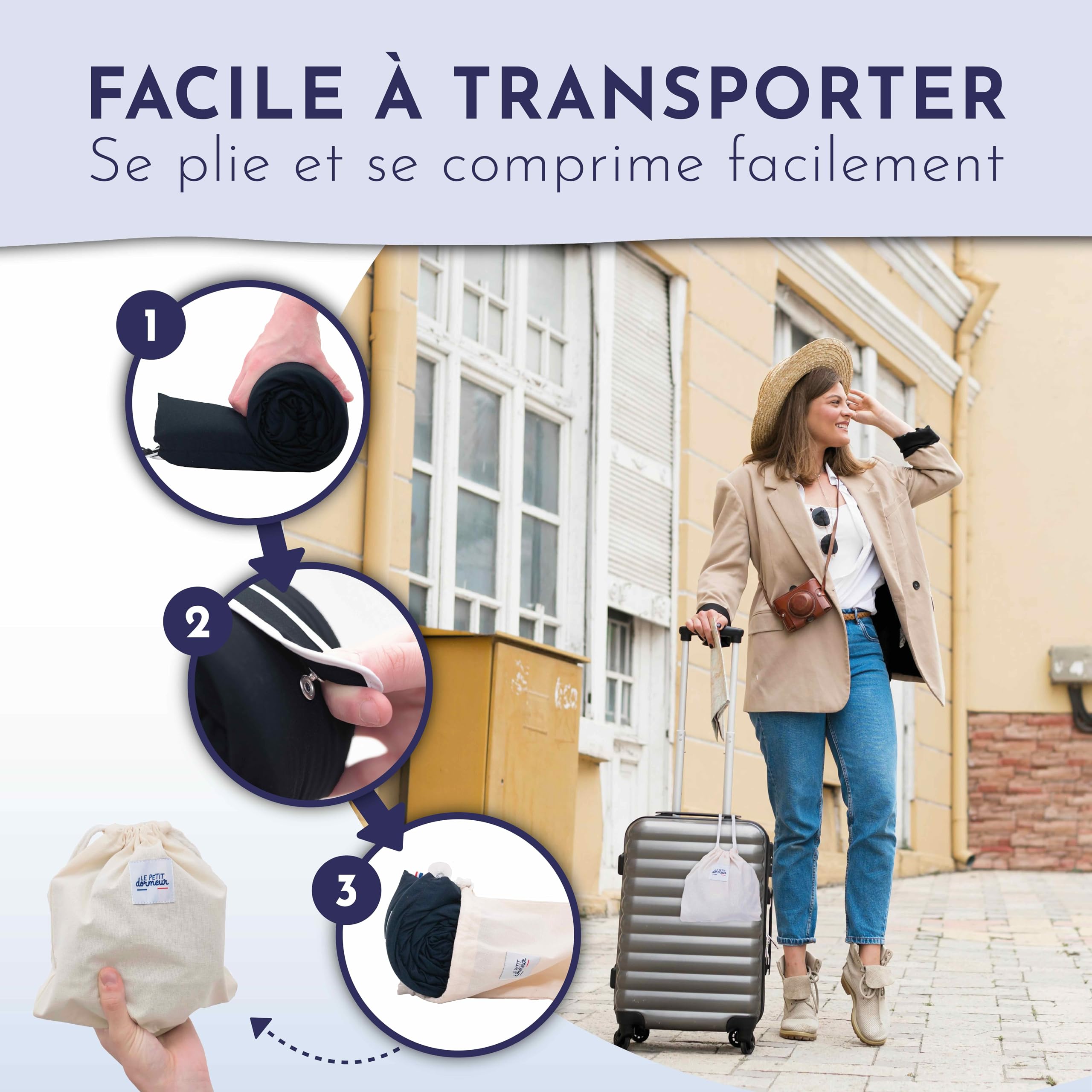 Coussin de Voyage Coussin Avion Ergonomique 3 en 1 - Oreiller de Voyage Ultra Confort - Pratique & Compact - Fabriqué en France - Lavable en Machine - Velours Noir
