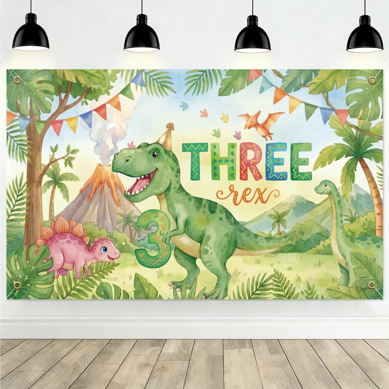 Dinosaur 3rd Birthday Party Backdrop - Dino Birthday Background 6x3.6 ft
