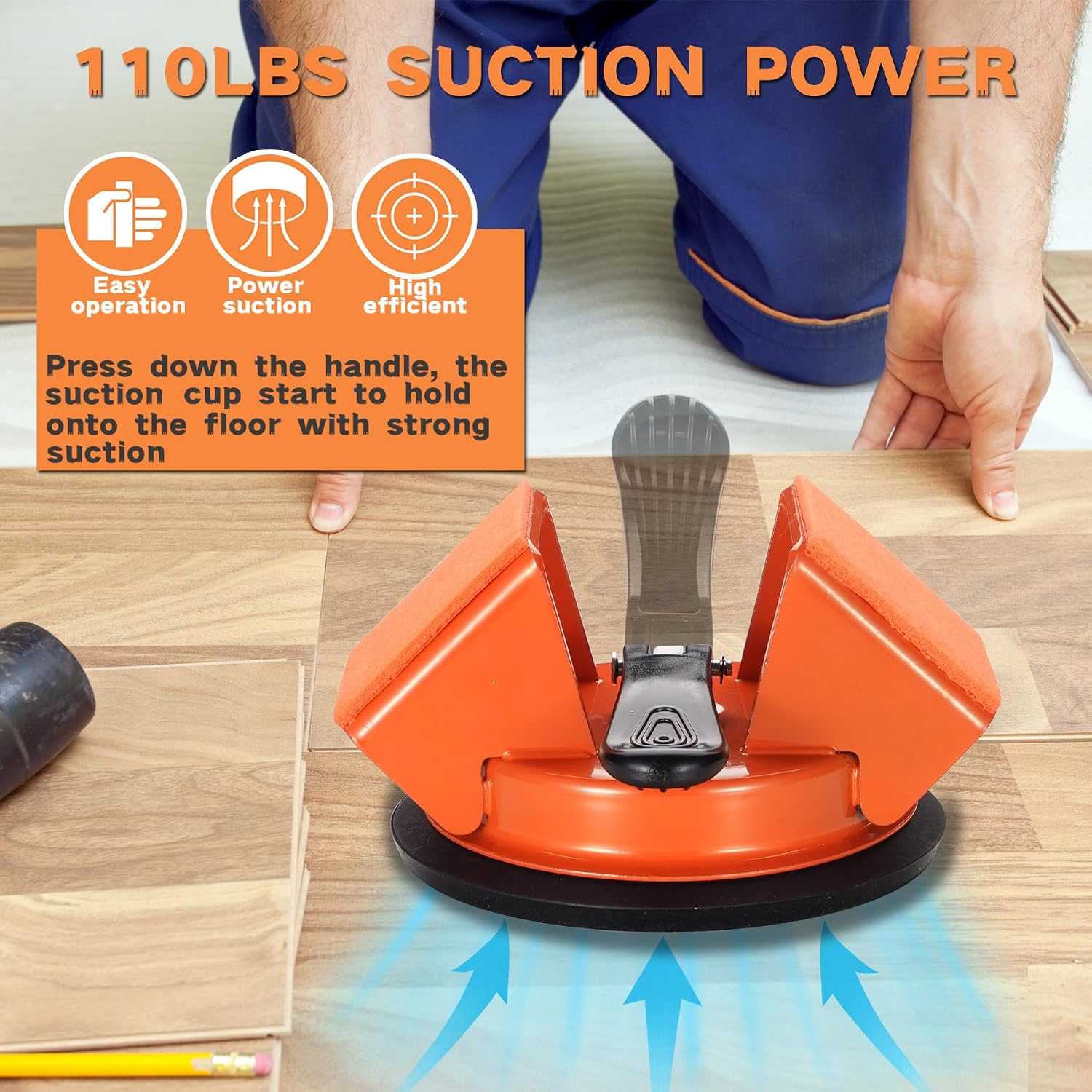 REXBETI Floor Gap Fixer Tool, Plank Gap Repair Kit, Heavy Duty Suction Cup Laminate Flooring Tool, Double 45° Widened Striking Face, 10pcs Sticky Pads for Fixer Laminate/Vinyl Flooring/Hardwood
