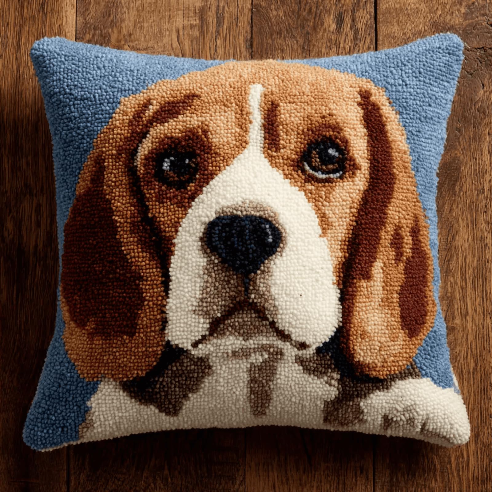 XDEGHUANGSS Latch Hook Complete Cushion Cover Kit,Beagle,Lovely Dog Latch Hook Kits Rug Making Crafts DIY for Kids/Adults 43x43 cm