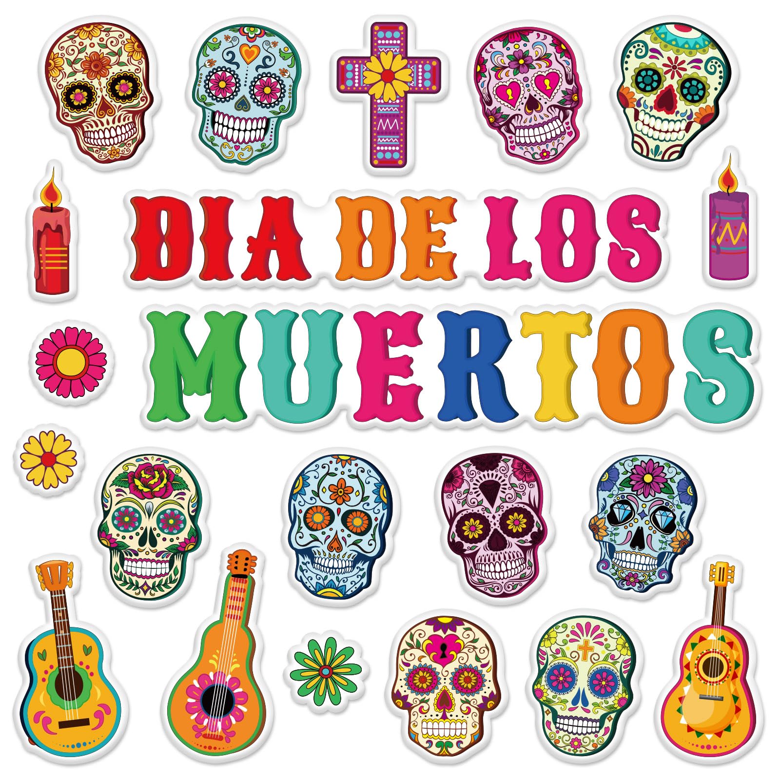 Amazon.com: Whaline 42Pcs Day of The Dead Thick Gel Clings Dia de