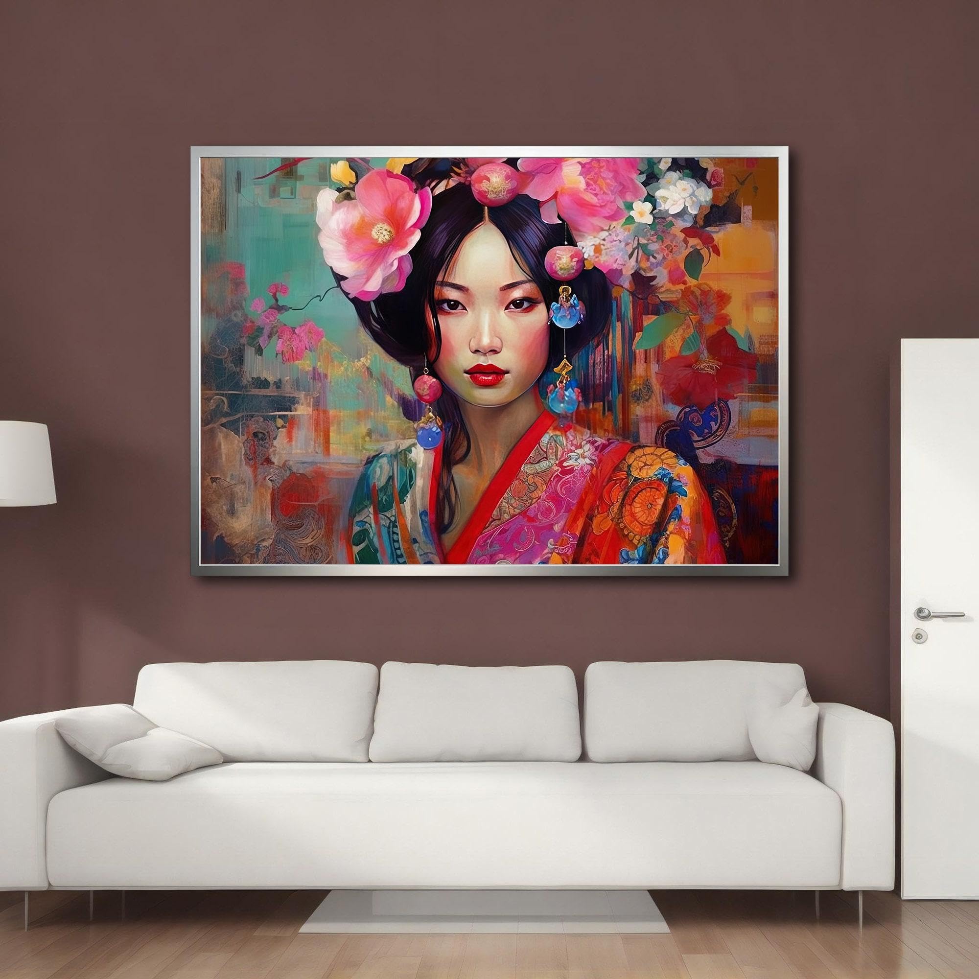 TONGYINLI Azjatyckie kobiety obrazy na płótnie gejsza dekoracyjna fototapeta japońska kobieta gejsza plakat do salonu obraz dekoracyjny do domu rama 80 x 120 cm