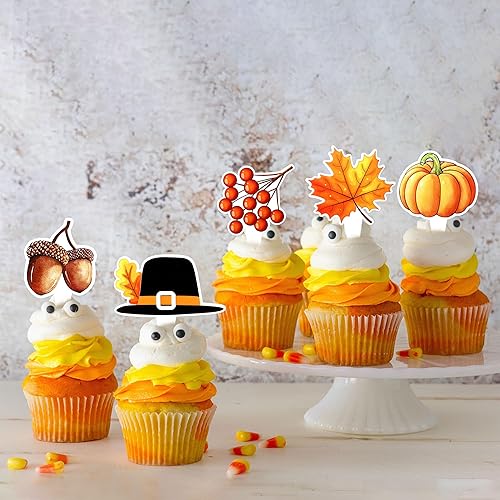 Miniatura 49 de Ercadio Paquete de 24 adornos de calabaza para cupcakes con purpurina de cosecha de otoño, calabaza, cupcakes, decoraciones para calabaza, tema de B