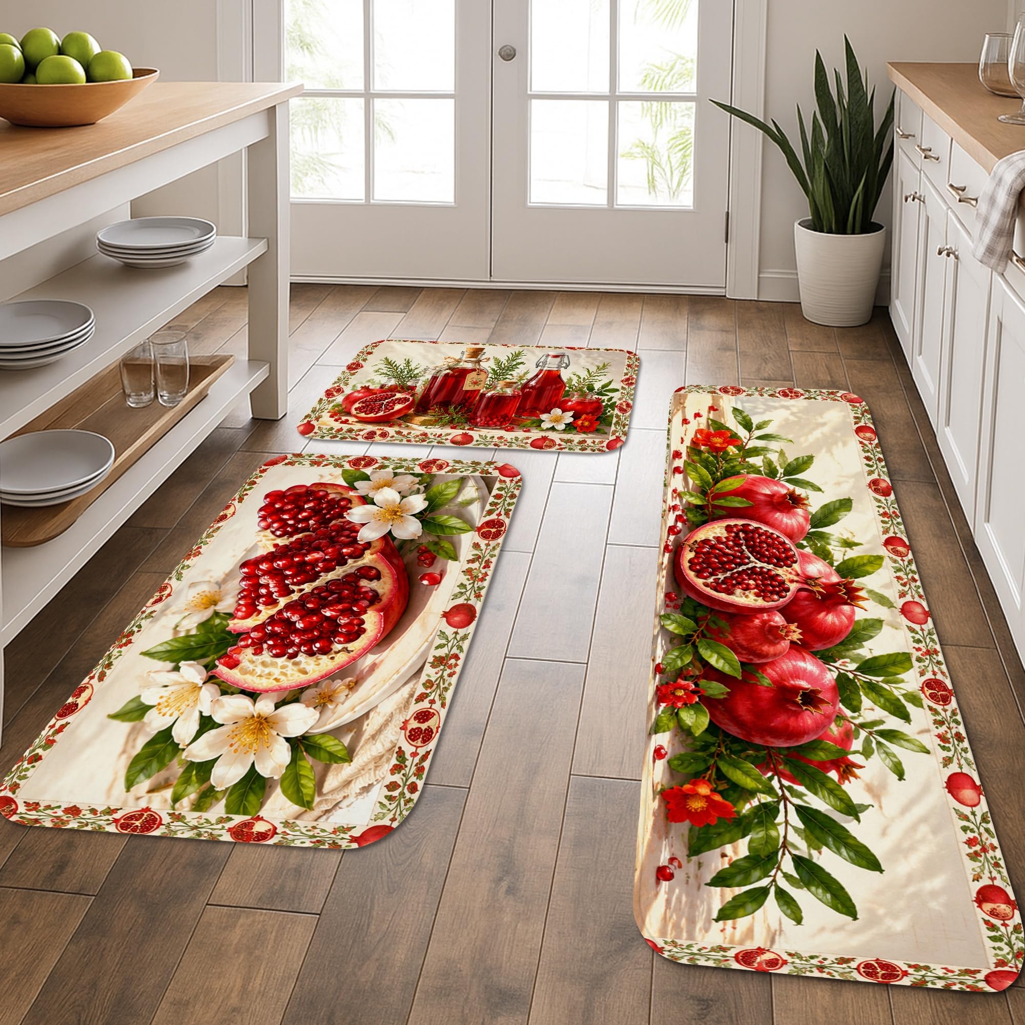 Tapis de cuisine lavables lot de 3 tapis de sol rembourrés fruits rouges