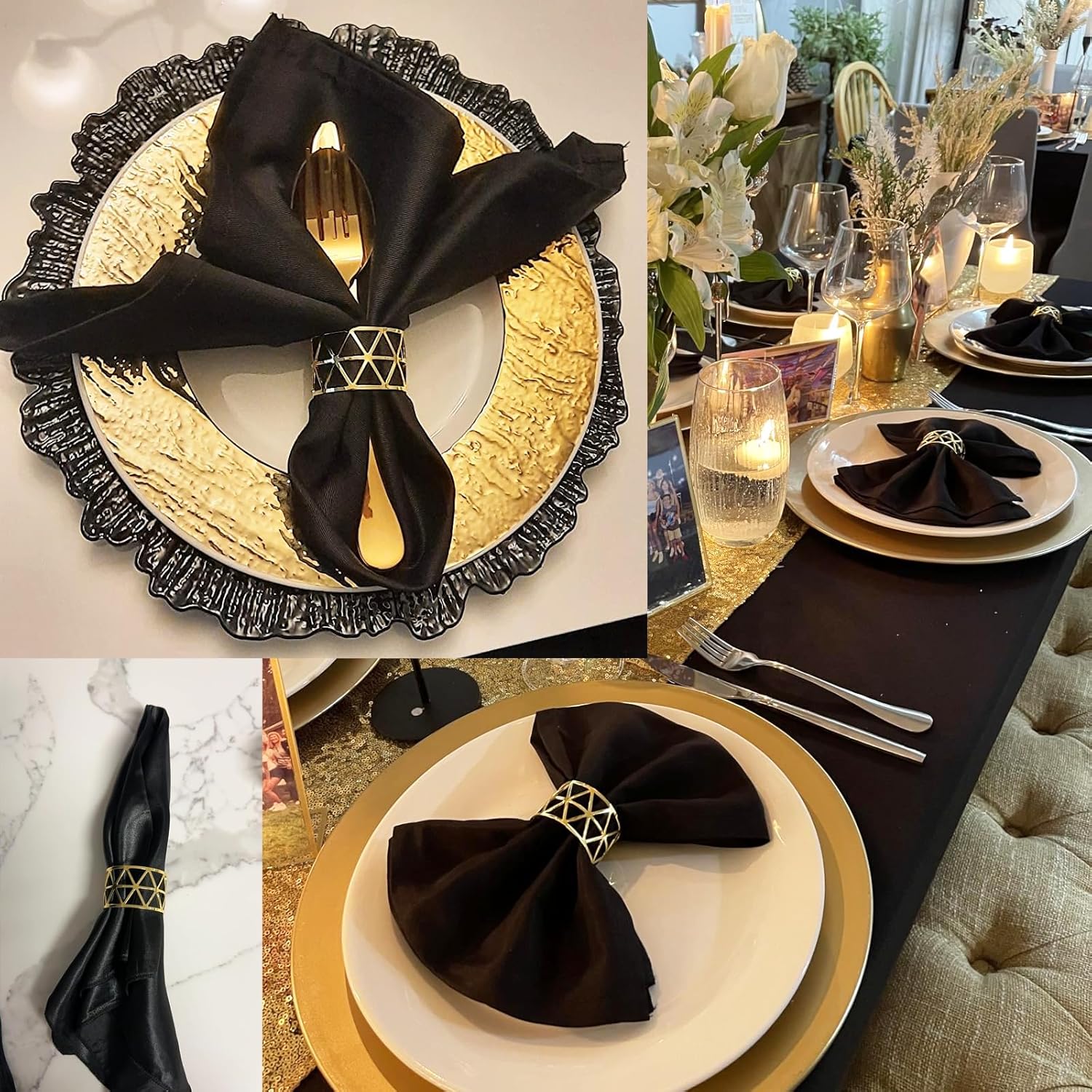 Set of 100 Napkin Rings Gold Metal Hollow Out Napkin Ring, Metal Napkin Rings Dinner Banquet Serviette Decor, Dining Table Setting for Thanksgiving Christmas Halloween Holiday Wedding Party