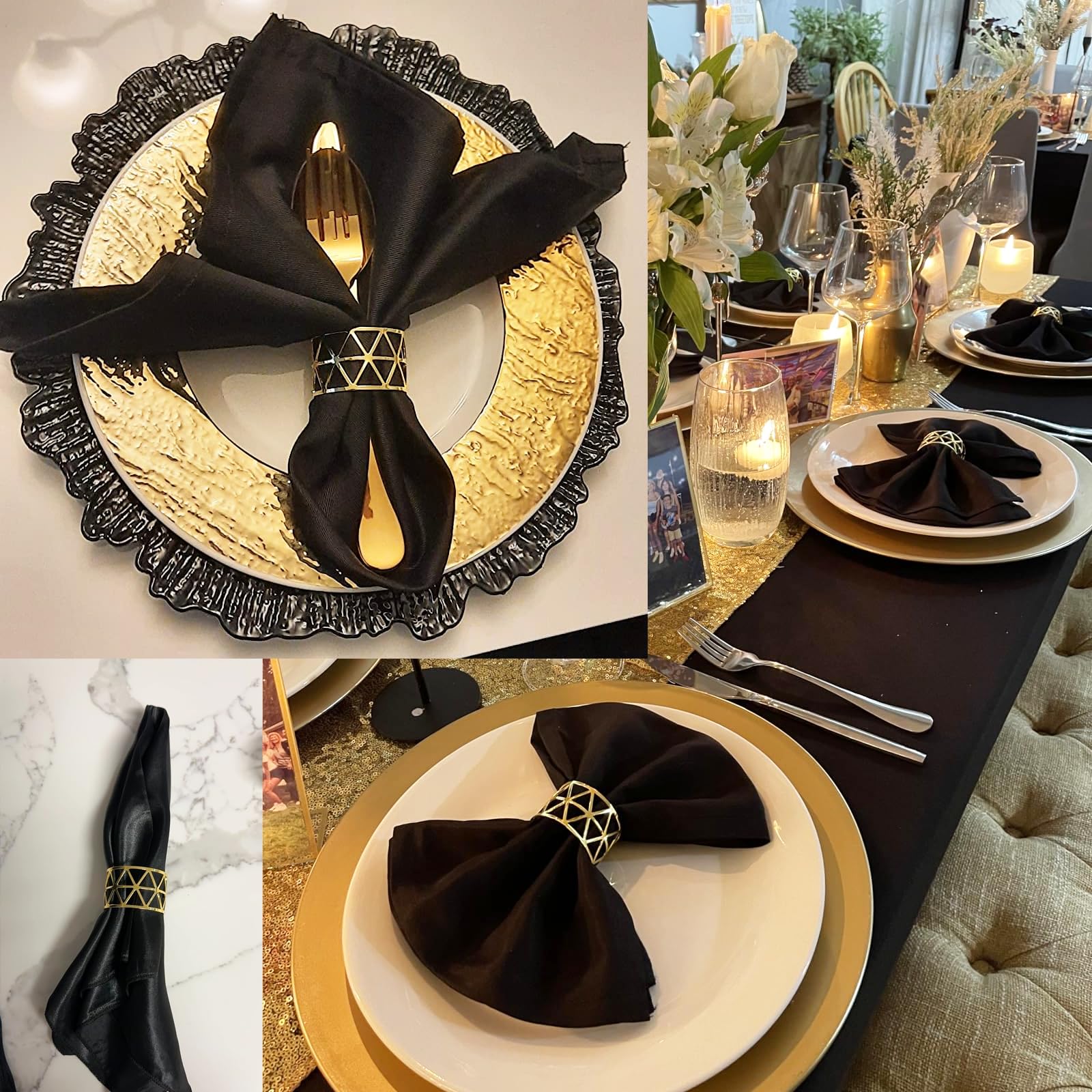 Set di 100 portatovaglioli in metallo dorato traforato, portatovaglioli in metallo, per cena, banchetti, tovaglioli, decorazione da tavolo per il Ringraziamento, Natale, Halloween, vacanze