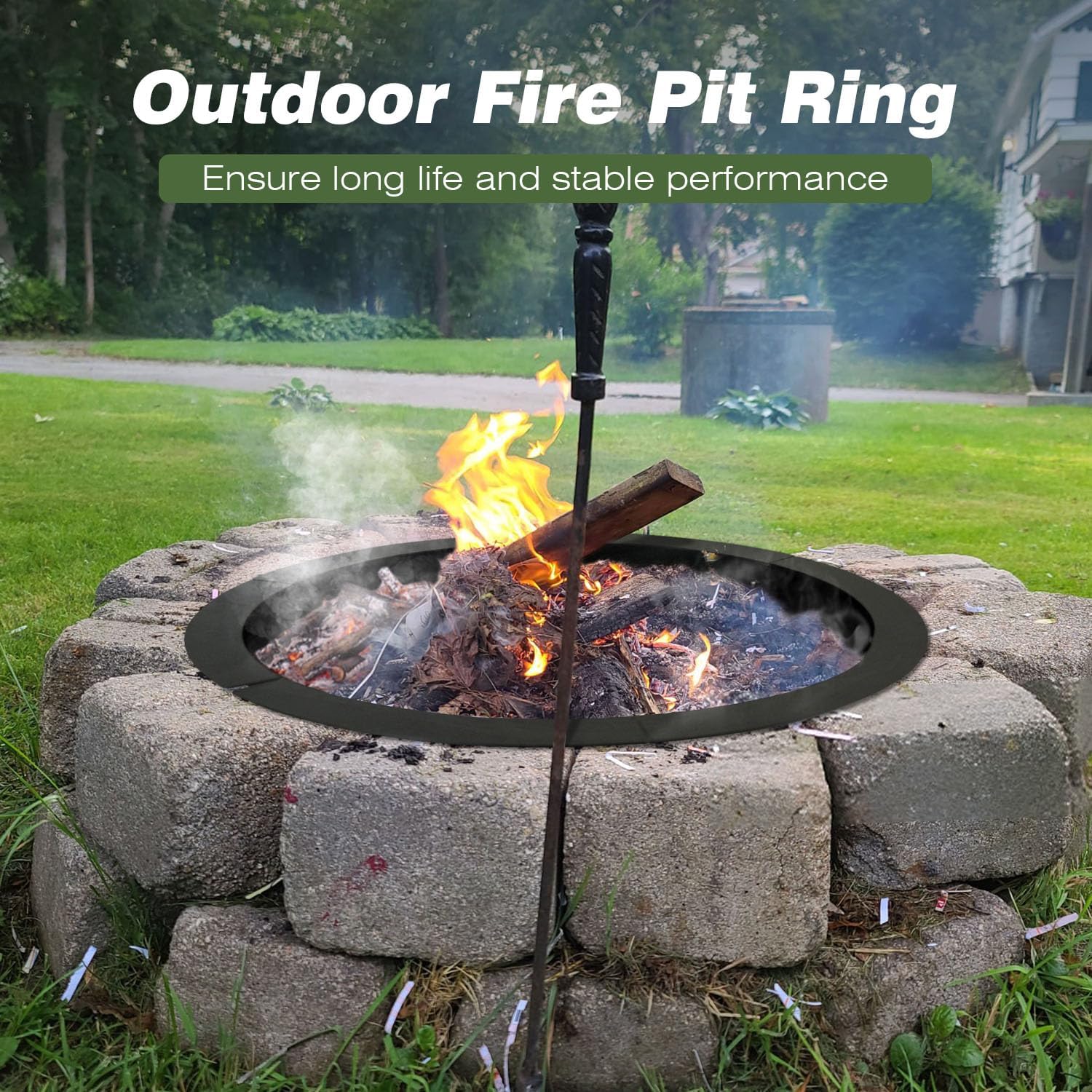 Fire Pit Outdoor Wood Burning Fire Pit Liner 43.3 Inch Camping Fire Ring Painted Steel Firepit Heavy Duty Campfire Ring Above or In-Ground for Bonfire Outdoor Backyard
