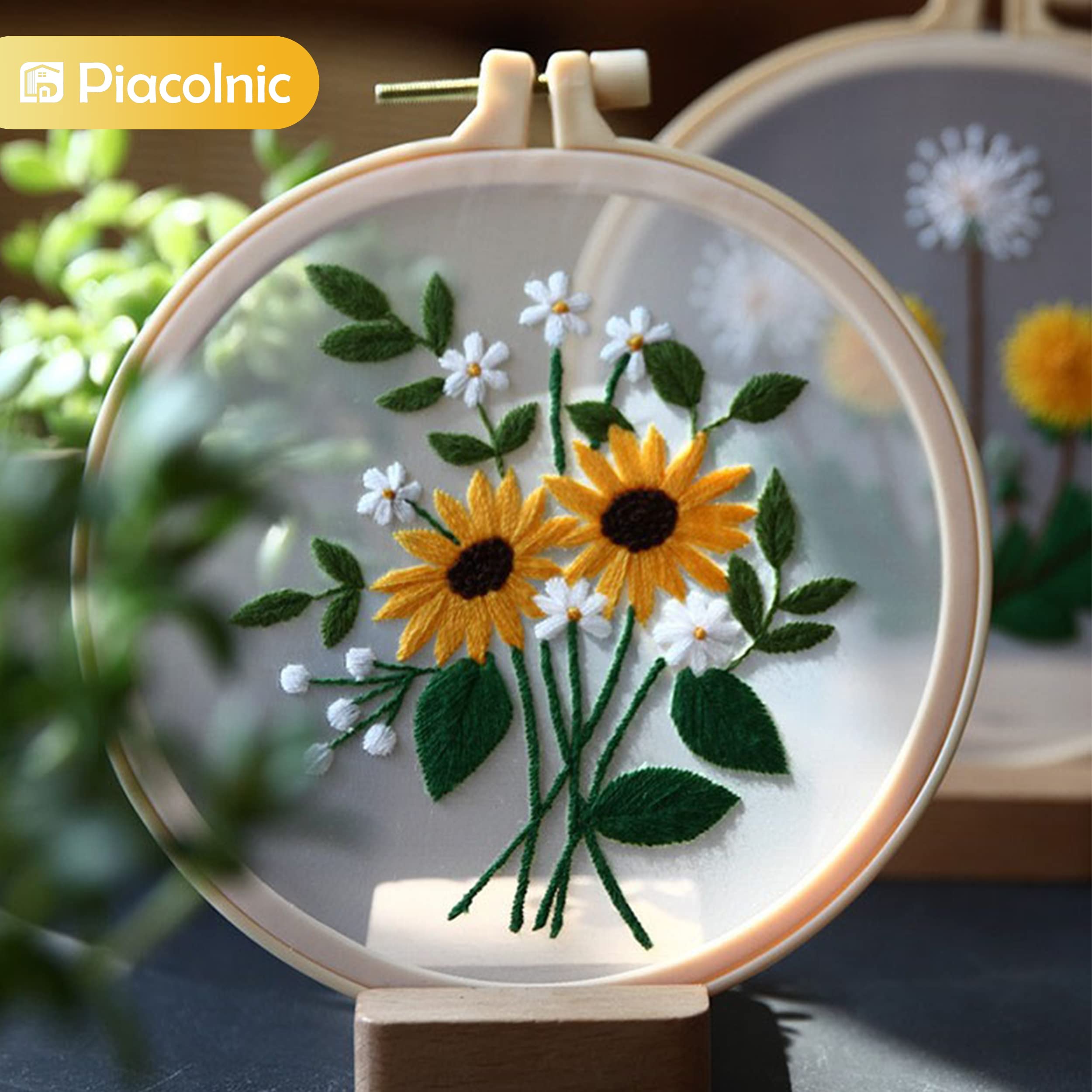 RidaaFri Kit Ricamo Per Principianti - 3 Pezzi - Motivi Fiori E Piante - Con Telaio, Aghi, Fili E Istruzioni - 2