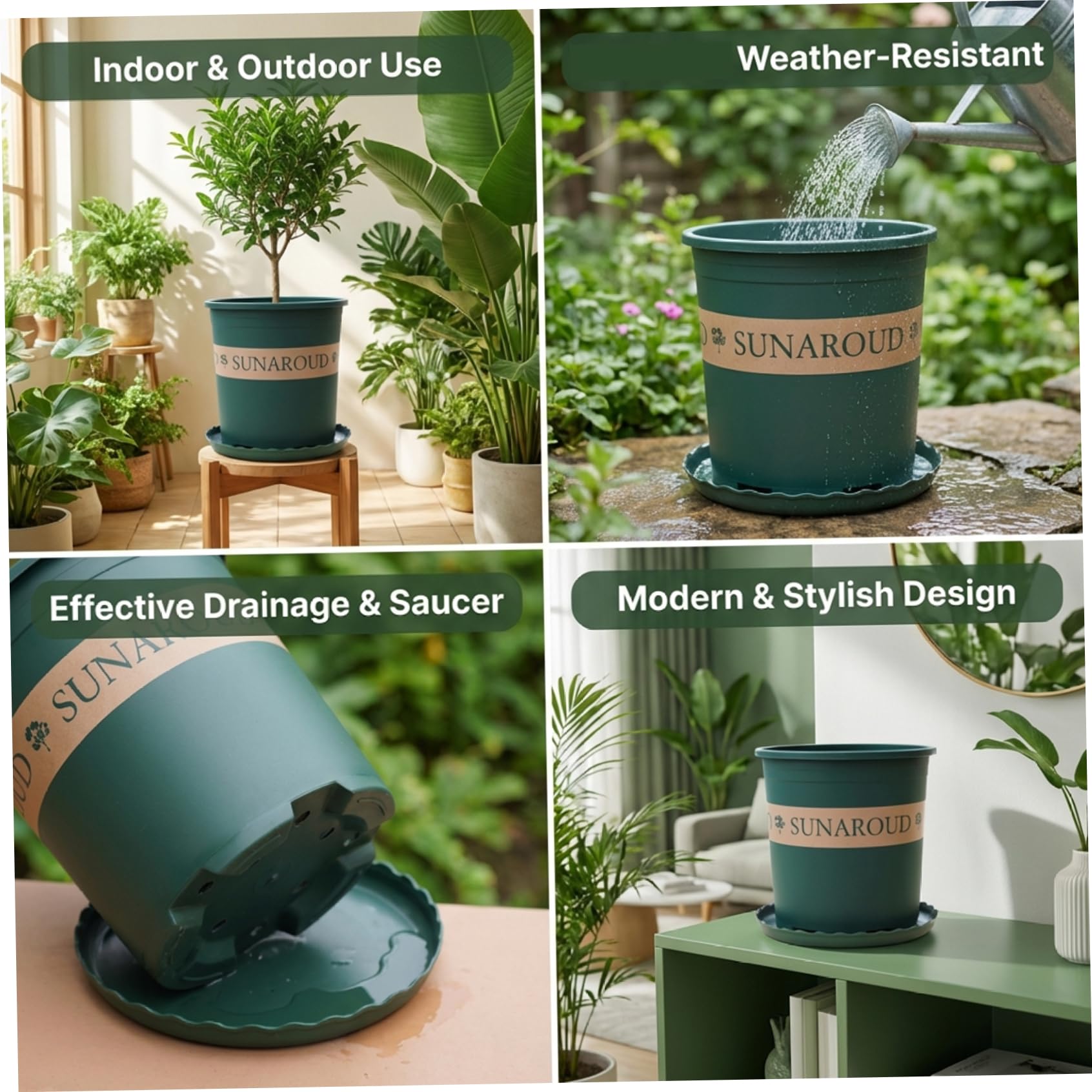 Grands Pots de pépinière, Paquet de 10 Pots Plantes en Plastique épais 2 gallons avec Trous Drainage et soucoupes, conteneurs Jardin Verts intérieurs et extérieurs pour Plantes..