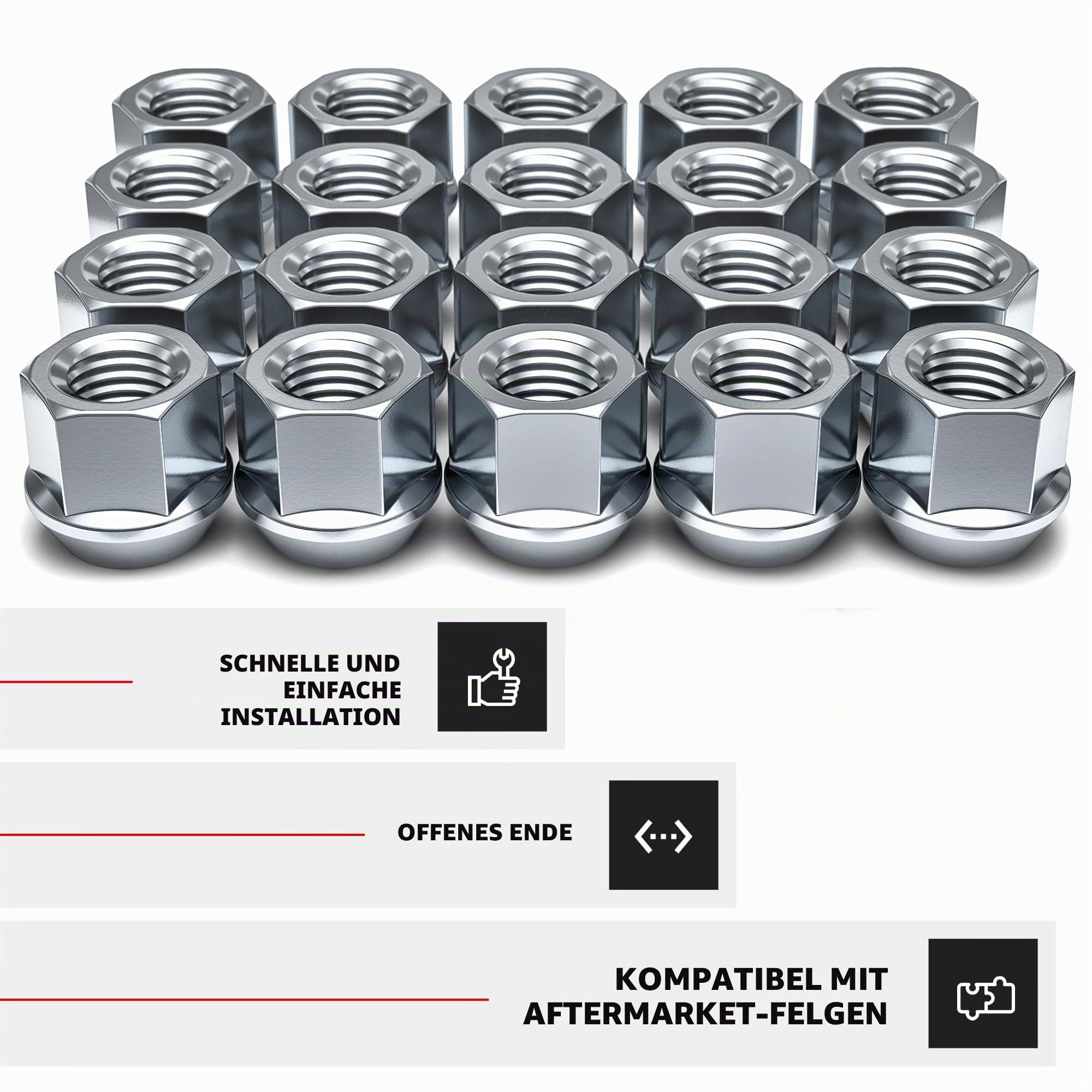 White Knight, 1309-1S-20AM Radmutternsatz – 20 Stück, M14 x 1,5, offenes Design, Zinkbeschichtung, konische Form mit Wulst, kleiner Durchmesser (2,29 cm)