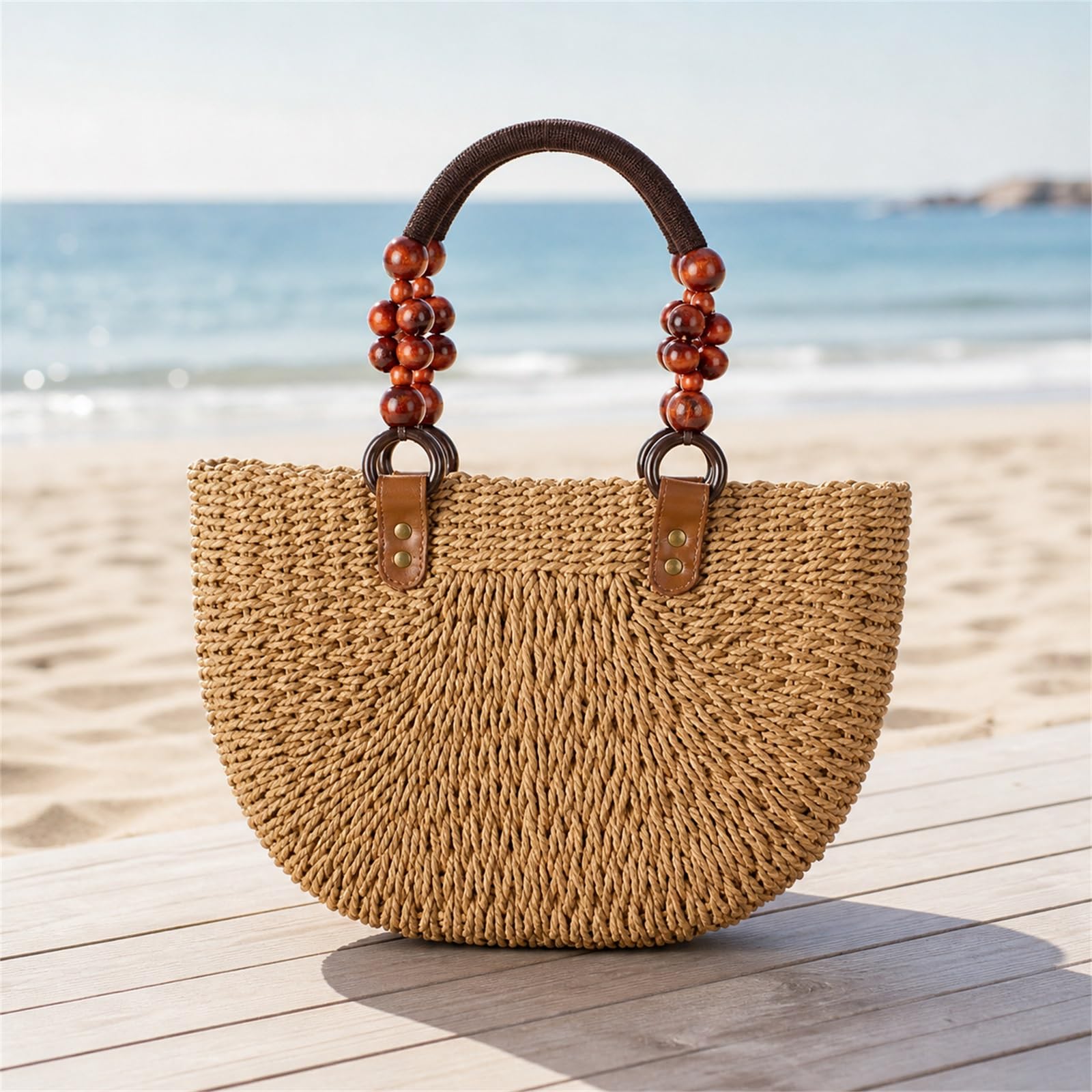 Sac De Plages en Paille,Panier De Plages en Osier,Panier De Plages en Paille,Sac Cabas en Paille,Sac De Shopping Tressé,Sac De Plages en Paille pour Femme Grande Capacité