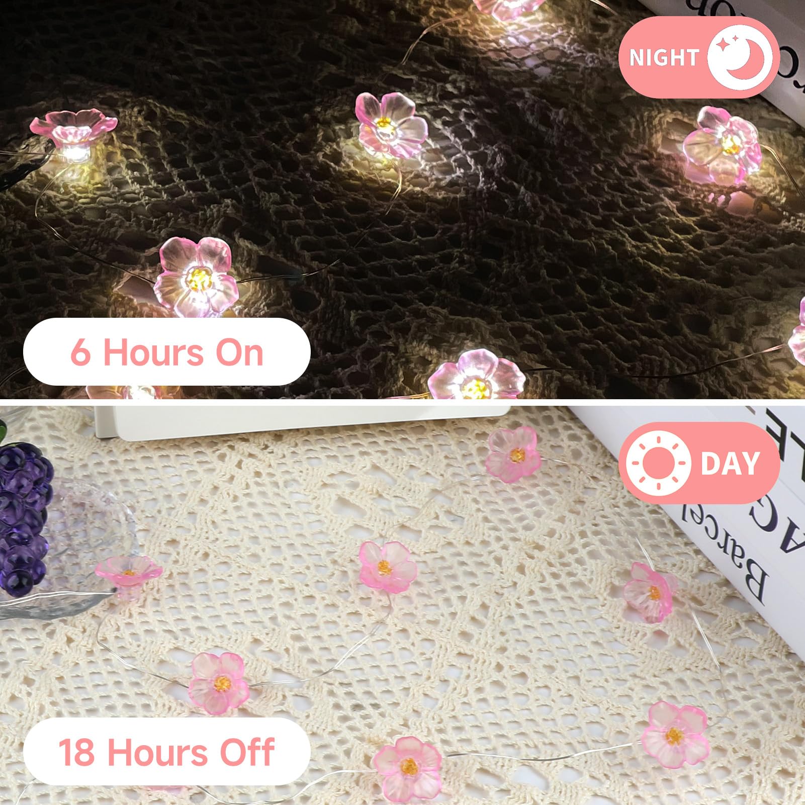UIHRLM Cherry Blossom Lights, 2M Pink Flower Fairy Lights with 20 LED - Image 4