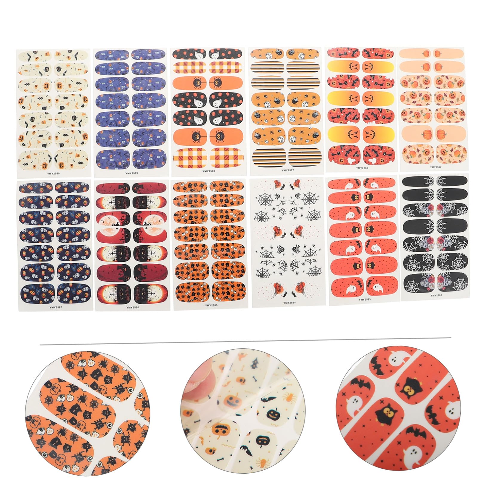 12 Hojas Pegatinas de Uñas Halloween Autoadhesivas Diseño Gótico Ultrafinas Decoración Manicure Gel Uñas Fiesta Temática