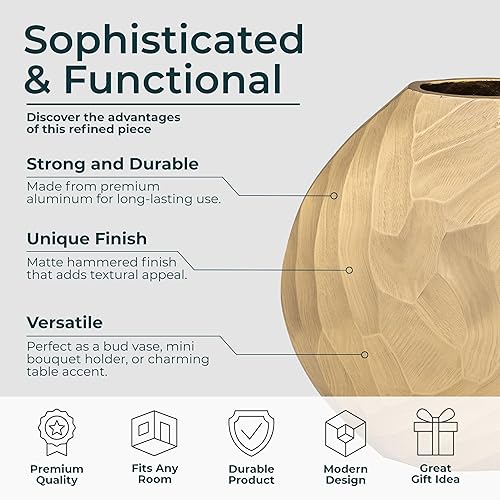 Miniatura 5 de Sagebrook Home Jarrón martillado de aluminio de 11 ""H, champán, oro, 12 pulgadas de largo x 4 pulgadas de ancho x 11 pulgadas de alto (15230-03)