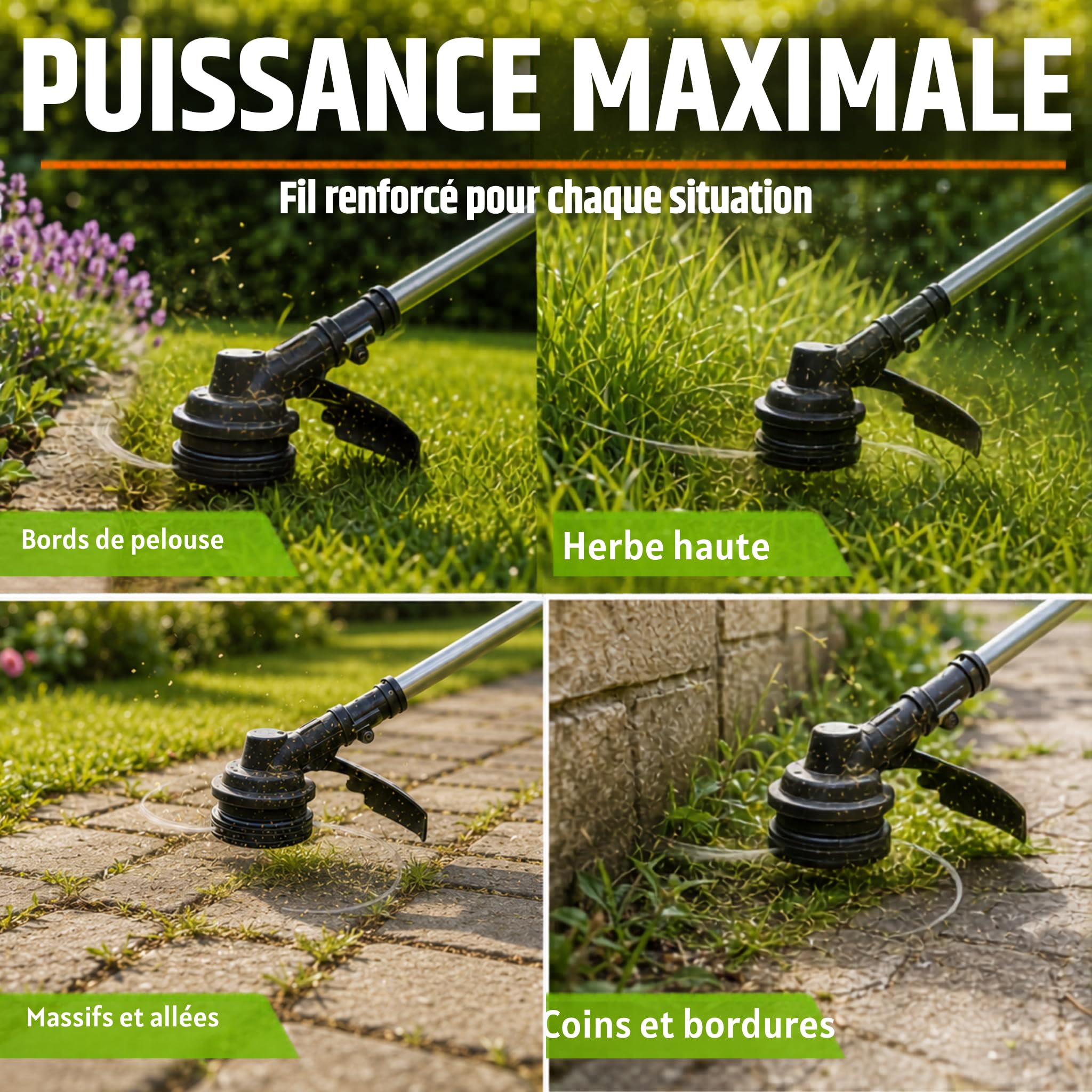 Heckenpracht® Fil débroussailleuse avec noyau renforcé 2mm x 50m | profil étoile extrêmement tranchant | fil pour débroussailleuse | fil pour rotofil