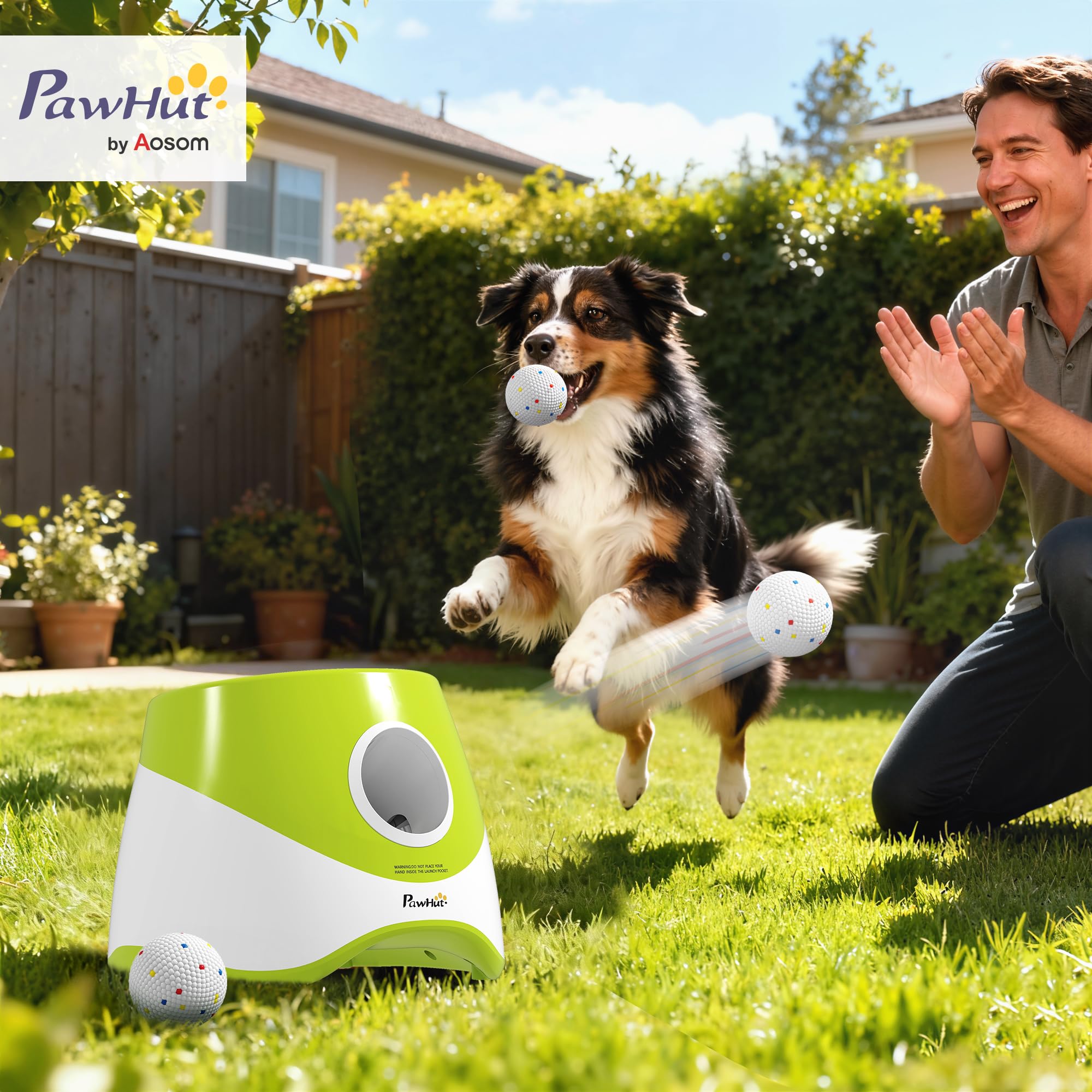 PawHut Lanceur Automatique de Balles pour Chiens Petits et Moyens Jouet | avec 3 Balles en ETPU, 3 Distances (6m/10m/14m), d'Entraînement, Intérieur Extérieur