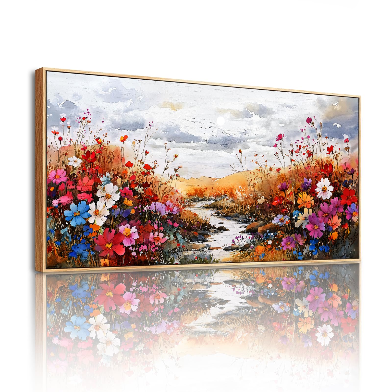 SERIMINO Framed Large Canvas Wall Art Colorful Wildflowers Picture 24"x48"