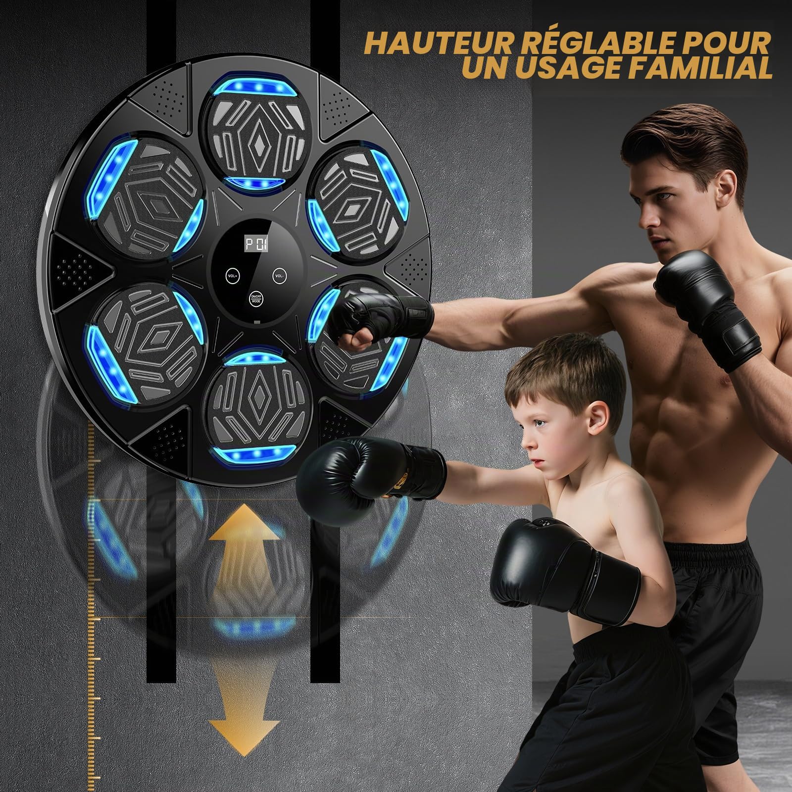 Machine de boxe musicale 2026 pour adultes et enfants, équipement d'entraînement de boxe Bluetooth intelligent avec gants à montage mural, machine de frappe d'entraînement pour la maison, le bureau et