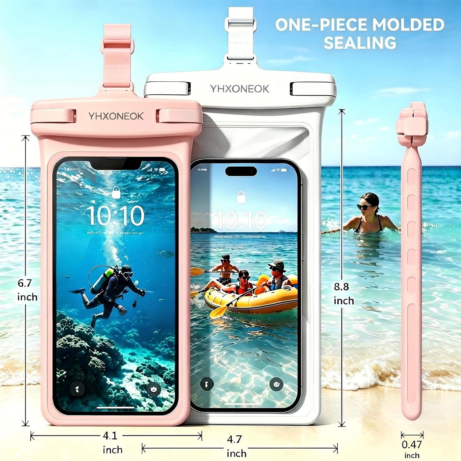 Waterproof Phone Pouch 2-Pack, IPX8 100FT Waterproof Case for iPhone & Samsung with Premium TPU Touch Screen & Lanyard, Perfect for Beach, Cruise, Kayak & Swimming - 7" Pink + 8" White