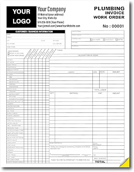 Plumbing Company Work Order Invoice Custom Printed with Your Company Information Plumber Repair Agreement, Plumbing Repairman 2 Part NCR Form