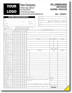 Plumbing Company Work Order Invoice Custom Printed with Your Company Information – Plumber Repair Agreement, Plumbing Repairman – 2 Part NCR form