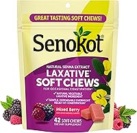 Senokot Laxative Soft Chews Mixed Berry, 42 Count - Gentle Overnight Constipation Relief with Senna Extract