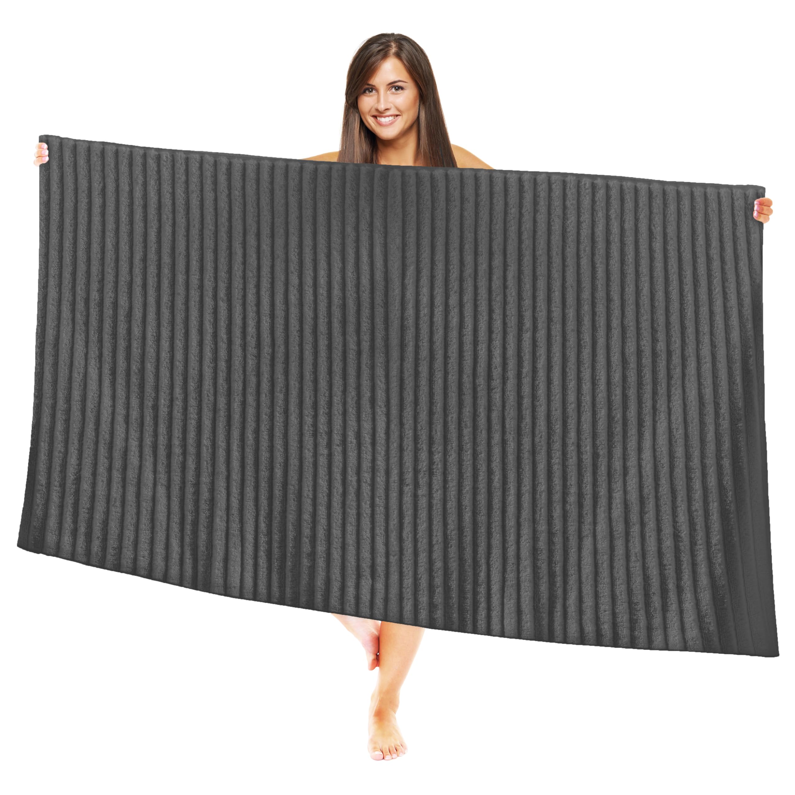 Elegant Comfort 100% Turkish Cotton Corduroy Ribbed Luxury Jumbo Bath Towel Ultra Soft - 35 x 70 Inch - Luxury Spa Premium Hotel Quality Highly Absorbent and Quick Dry Large Bath Towel, Gray