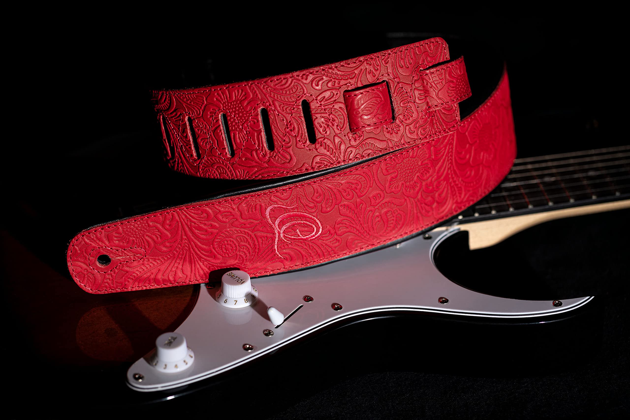Ortega Guitars Gitarrengurt Länge Verstellbar - Akustik Gitarre / Bass, E-Gitarre, E-Bass - Byzantine Series - Echtleder, Byzantine Fire (OSBY-3)
