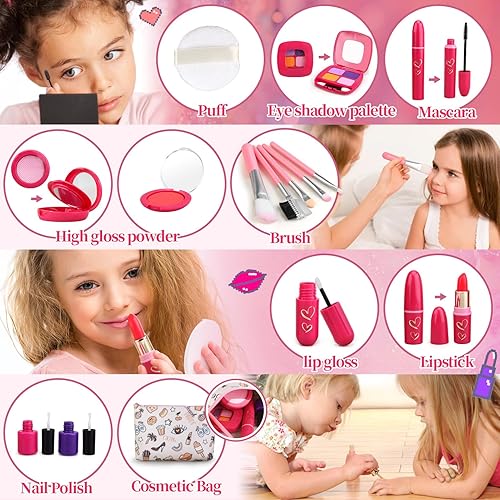 Miniatura 10 de Kits de maquillaje de simulación para niñas pequeñas, juego de maquillaje falso para niños de 3, 4, 5, 6 años, regalo de maquillaje para niñas