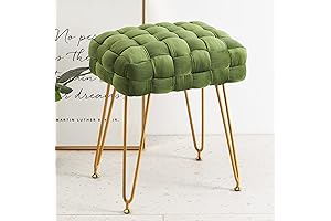 LUE BONA Velvet Ottoman Vanity Stool With Gold Metal Legs